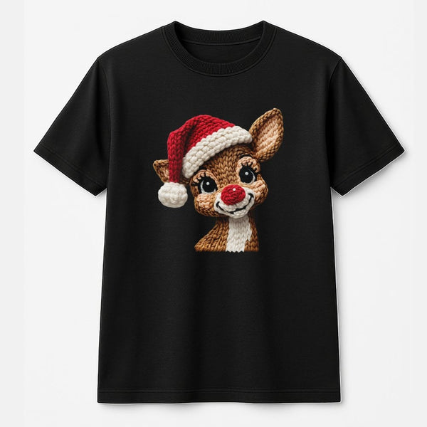 Adorable Crochet Reindeer T-Shirt, Reindeer Christmas Shirt, Holiday Graphic Tee, Festive Winter Reindeer Top, Xmas Present f