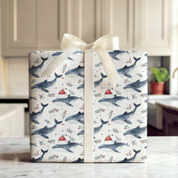 Nautical Santa Whale Gift Wrap, Whale Christmas Wrapping Paper, Ocean Animal Wrapping Paper, Winter Holiday Gift Wrap, Coastal Present Roll