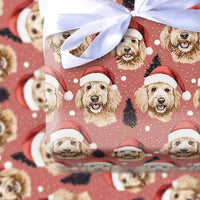 Dog Santa Hat Holiday Gift Wrap, Goldendoodle Christmas Wrapping Paper, Adorable Puppy Xmas Wrapping Paper, Dog Lover Winter Gift Wrap Roll