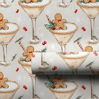 Holiday Cocktail Gift Wrap, Gingerbread Man Martini Wrapping Paper, Adorable Gingerbread Christmas Wrapping Paper, Festive Snowflake Gift Wrap