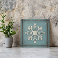 Vintage Teal Snowflake Canvas Print, Rustic Snowflake Canvas Wall Art, Winter Snowflake Poster, Farmhouse Christmas Art Digital Download