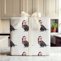 Patriotic Santa Hat Gift Wrap, Bald Eagle Christmas Wrapping Paper, American Holiday Wrapping Paper Roll, Veteran Christmas Wrapping Paper