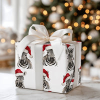 Santa Hat Zebra Gift Wrap, Zebra Christmas Wrapping Paper, Festive Safari Wrapping Paper, Holiday Animal Gift Wrap, Adorable Xmas Present Paper