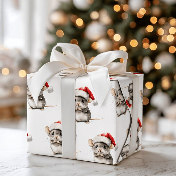 Santa Hat Chinchilla Gift Wrap, Chinchilla Christmas Wrapping Paper, Watercolor Animal Wrapping Paper, Adorable Pet Holiday G