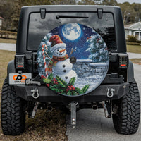 Moonlight Winter Scene Tire Cover, Christmas Snowman Spare Tire Cover, Xmas Holiday Spare Tire Cover, Festive SUV Jeep RV Owner Present