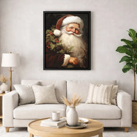 Traditional Christmas Portrait Canvas Print, Vintage Santa Claus Wall Art, Antique Holly Saint Nick Poster, Holiday Winter Wall Decor