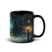 Glowing Lanterns Snowy Pine Trees Coffee Mug, Enchanted Winter Forest Ceramic Mug, Comfy Landscape Tea Cup, Christmas Holiday Present Mug