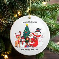 Santa Claus and Reindeer Ornament, Merry Christmas Tree Ceramic Ornament, Festive Holiday Keepsake Ornament, Christmas Present for Friends