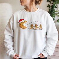 Humorous Gingerbread Man Gamer Crewneck, Christmas Cookie Sweatshirt, Video Game Console Pullover, Retro Holiday Baker Gaming Sweater