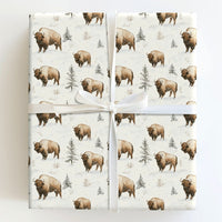 Snowy Buffalo Gift Wrap, Winter Bison Wrapping Paper, Watercolor Forest Present Paper, Rustic Bison Gift Wrap Roll, Holiday Christmas Paper
