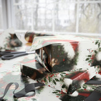 Holly Christmas Gift Wrap, Watercolor Reindeer Antlers Wrapping Paper, Festive Winter Botanical Wrapping Paper, Holiday Gift Wrap Roll