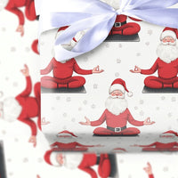 Grey Mat Yoga Christmas Wrapping Paper, Zen Meditating Santa Wrapping Paper, Snowflake Yogi Santa Wrapping Paper, Holiday Gift Wrap Roll