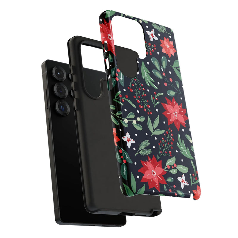 Christmas Floral Phone Cover, Deck the Halls Poinsettia Phone Case for Samsung Galaxy, Holiday Botanical Protective Case