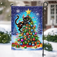 Humorous Holiday Kitten Yard Flag, Black Cat Christmas Tree Garden Flag, Double-Sided Cat Lovers Garden Flag, Winter Xmas Lawn Decor