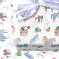 Equestrian Holiday Gift Wrap, Christmas Horse Wrapping Paper, Watercolor Pony Wrapping Paper, Festive Horse Lover Gift Wrap Roll