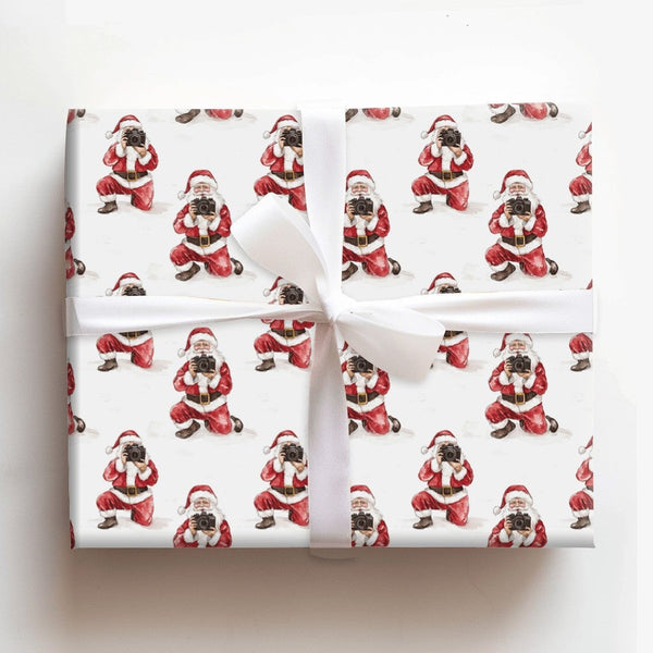 Watercolor Photographer Gift Wrap, Vintage Camera Santa Wrapping Paper, Whimsical Christmas Wrapping Paper, Festive Holiday G