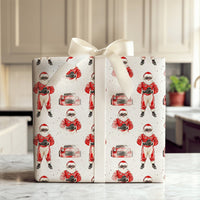 Red Race Car Driver Gift Wrap, Racing Santa Christmas Wrapping Paper, Motorsport Holiday Wrapping Paper, Car Lover Xmas Gift Wrap Roll