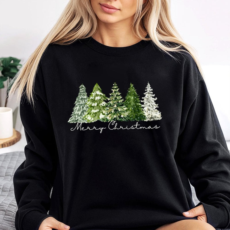Watercolor Pine Tree Graphic Crewneck, Merry Christmas Sweatshirt, Christmas Tree Winter Pullover, Retro Holiday Pine Sweatshirt, Xmas Present