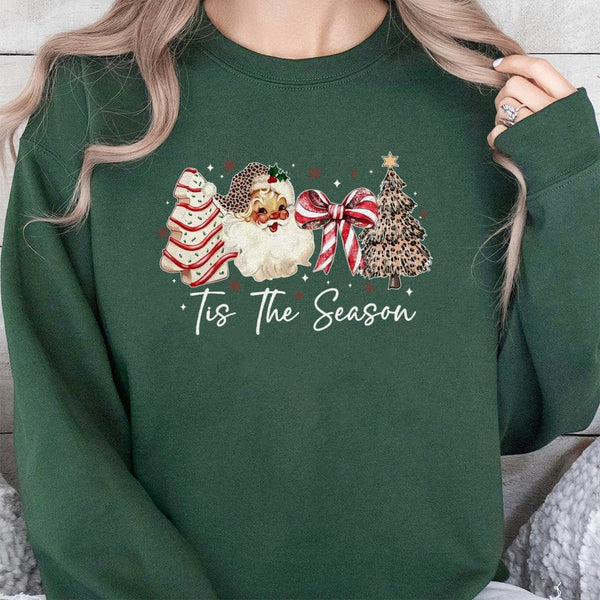 Leopard Print Santa Coquette Bow Sweater, Tis the Season Christmas Sweatshirt, Girly Preppy Xmas Crewneck, Adorable Holiday S