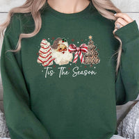 Leopard Print Santa Coquette Bow Sweater, Tis the Season Christmas Sweatshirt, Girly Preppy Xmas Crewneck, Adorable Holiday Sweatshirt