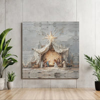 Impasto Christian Nativity Wall Art, Nativity Scene Canvas Print, Christmas Holiday Square Canvas, Religious Nativity Wall Decor, Faith Present