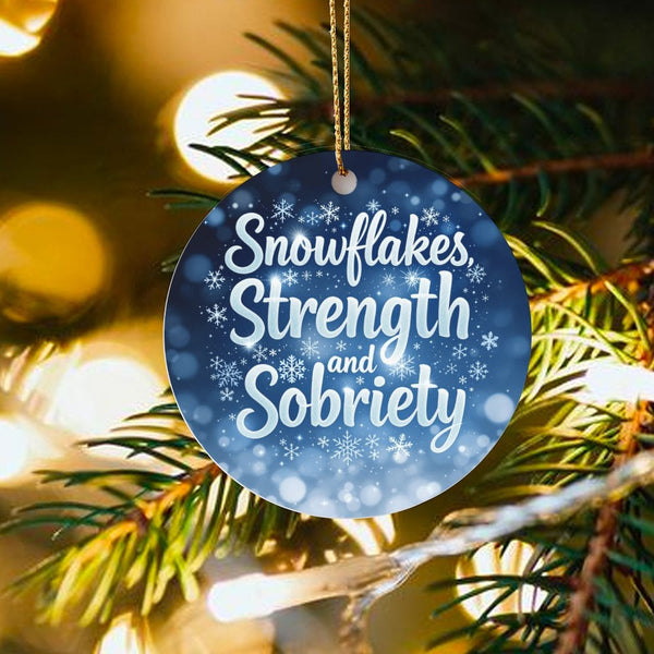 Strength and Sobriety Ceramic Ornament, Snowflake Sobriety Christmas Ornament, Meaningful Recovery Tree Keepsake Ornament, Ho