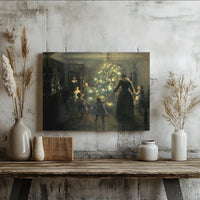 Victorian Holiday Wall Art, Vintage Christmas Tree Canvas Print, Festive Winter Botanical Poster, Digital Download Christmas Decor