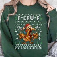 Screaming Chicken Holiday Sweatshirt, F-Caw-F Ugly Christmas Sweatshirt, Humorous Bird Humor Xmas Sweatshirt, Ugly Xmas Party Crewneck