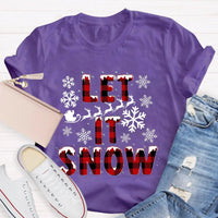Red Plaid Teacher T-Shirt, Let It Snow Teacher Shirt, Christmas Teacher Tee, Festive Holiday Graphic T-Shirt, Winter Break Teacher Present