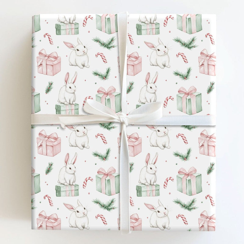 Watercolor Rabbit Holiday Gift Wrap, Adorable Bunny Christmas Wrapping Paper, Pastel Winter Bunny Wrapping Paper, Whimsical Xmas Gift Wrap