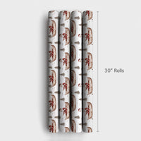 Rustic Holiday Gift Wrap, Watercolor Santa Canoe Wrapping Paper, Nature Lover Santa Wrapping Paper, Pine Tree Christmas Gift Wrap Roll