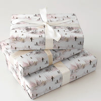Country Landscape Christmas Gift Wrap, Winter Toile Hunting Scene Wrapping Paper, Rustic Scenic Wrapping Paper Roll, Elegant Present Wrap