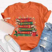 Comfy Bookworm Holiday Reading Shirt, All Booked for Christmas T-Shirt, Bookish Christmas Tree Graphic Tee, Book Lover Christmas T-Shirt