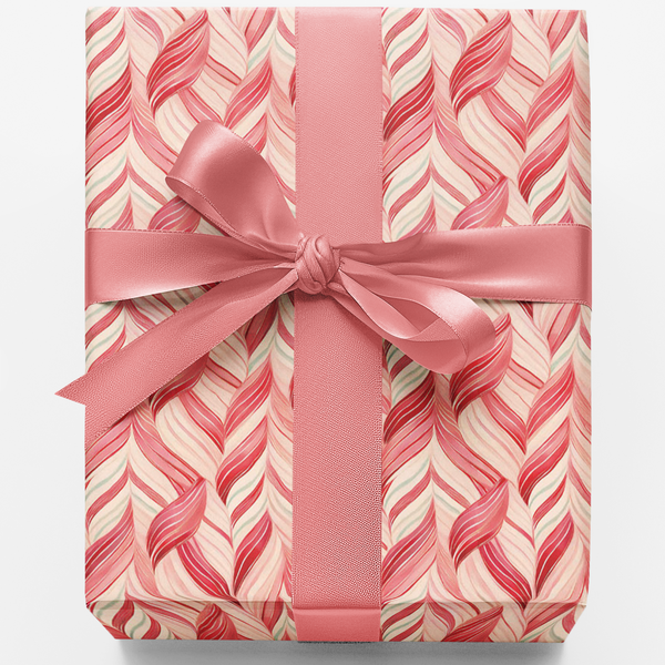 Abstract Red Pink Herringbone Gift Wrap, Candy Cane Wrapping Paper, Holiday Wrapping Paper Roll, Xmas Present Paper, Christma