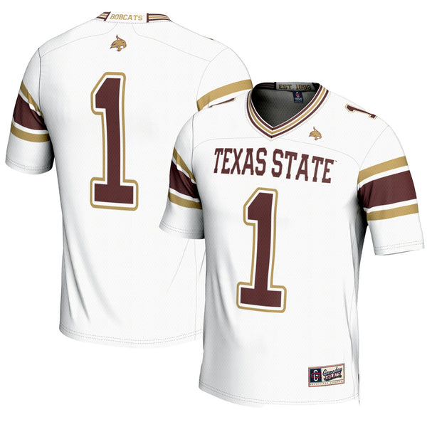 #1 Texas State Bobcats Endzone Football Jersey - White