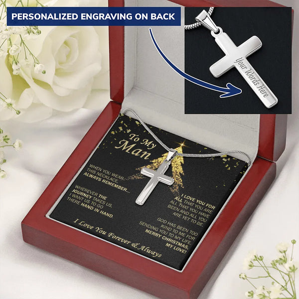 Custom Engraved Faith Pendant, Personalized Cross Necklace for Men, Stainless Steel Mens Cross Necklace, Christmas Present fo