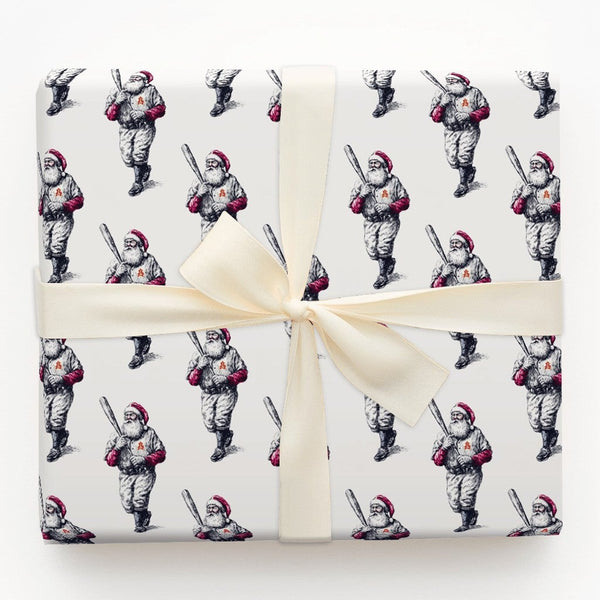 Retro Sport Santa Gift Wrap, Vintage Baseball Santa Wrapping Paper, Holiday Baseball Wrapping Paper, Christmas Gift Wrap, Spo