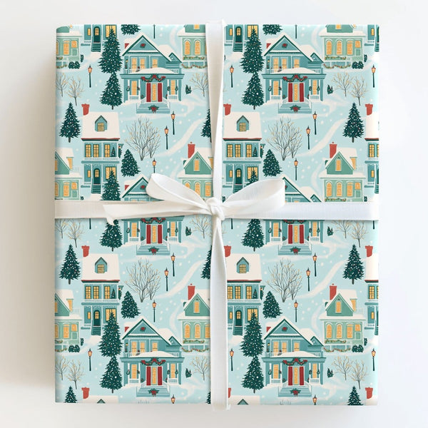 Winter Wonderland Gift Wrap, Snowy Christmas Village Wrapping Paper, Comfy Holiday House Wrapping Paper, Nostalgic Christmas 