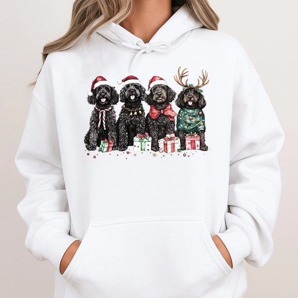 Adorable Holiday Dog Hoodie, Black Goldendoodle Christmas Hoodie, Winter Doodle Hoodie, Goldendoodle Dog Mom Sweatshirt, Xmas