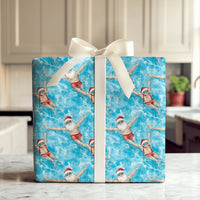 Tropical Vacation Santa Gift Wrap, Swimming Santa Wrapping Paper, Summer Beach Christmas Wrapping Paper, Humorous Holiday Present Paper