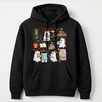 Adorable Reading Ghost Bookish Hoodie, Christmas Ghost Hoodie, Comfy Book Lover Holiday Sweatshirt, Librarian Xmas Graphic Pullover Hoodie