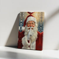Secret Whimsical Santa Wall Decor, Santa Claus Shushing Canvas Art, Vintage Christmas Portrait, Holiday Canvas Wall Art