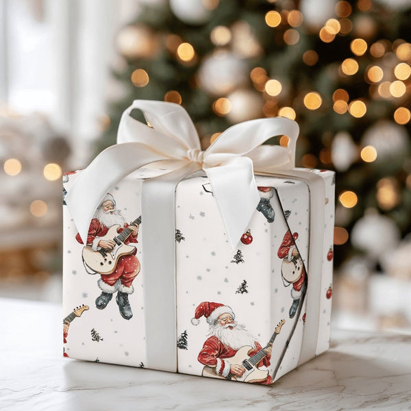 Rock Guitar Christmas Gift Wrap, Electric Guitar Santa Wrapping Paper, Musician Santa Wrapping Paper, Rocker Santa Holiday Gi