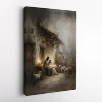 Holy Family Manger Canvas Wall Art, Nativity Scene Canvas Print, Christian Religious Canvas Decor, Christmas Nativity Art, Faith Home Present