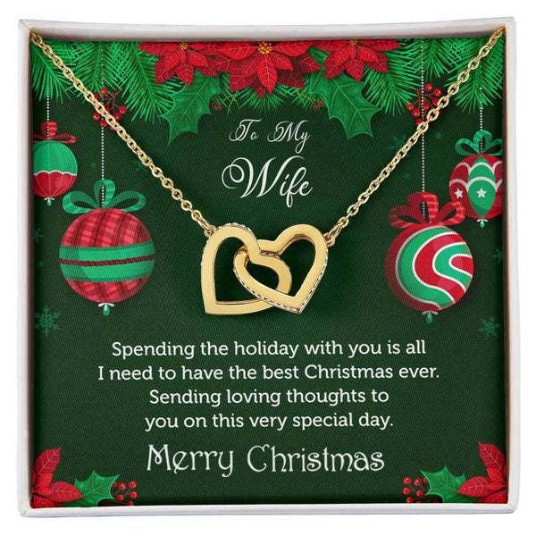 CZ Pendant, To My Wife Christmas Interlocking Hearts Necklace, Polished Steel Heart Necklace, Romantic Holiday Anniversary Pr
