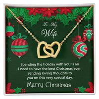 CZ Pendant, To My Wife Christmas Interlocking Hearts Necklace, Polished Steel Heart Necklace, Romantic Holiday Anniversary Present for Her