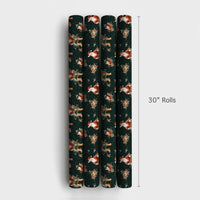 Western Floral Holiday Gift Wrap, Cowboy Santa Christmas Wrapping Paper, Rustic Country Santa Wrapping Paper, Dark Green Xmas Gift Wrap