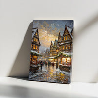 Snowy Village Impressionist Canvas Wall Art, Christmas Market Canvas, Vintage Winter Holiday Canvas Print, Comfy Seasonal Canvas Wall Decor