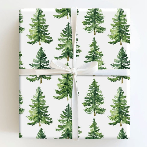 Rustic Woodland Gift Wrap, Watercolor Pine Tree Wrapping Paper, Evergreen Forest Wrapping Paper, Winter Holiday Christmas Gif