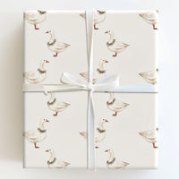 Farmhouse Wreath Goose Gift Wrap, Watercolor Goose Christmas Wrapping Paper, Winter Bird Wrapping Paper, Rustic Holiday Gift Wrap Roll